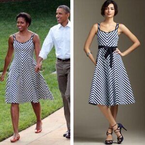 Talbots shoreline chevron striped dress navy size 8 petite preppy nautical